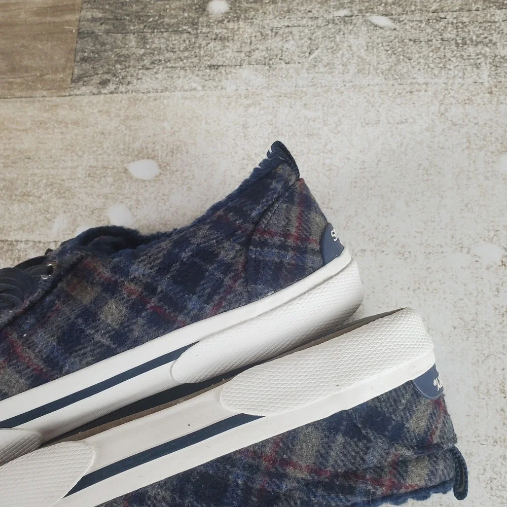 Sperry Top Sider Pier Wave LTT Teddy Wool Womens Shoes Sz 5.5 Navy Plaid Sneaker
